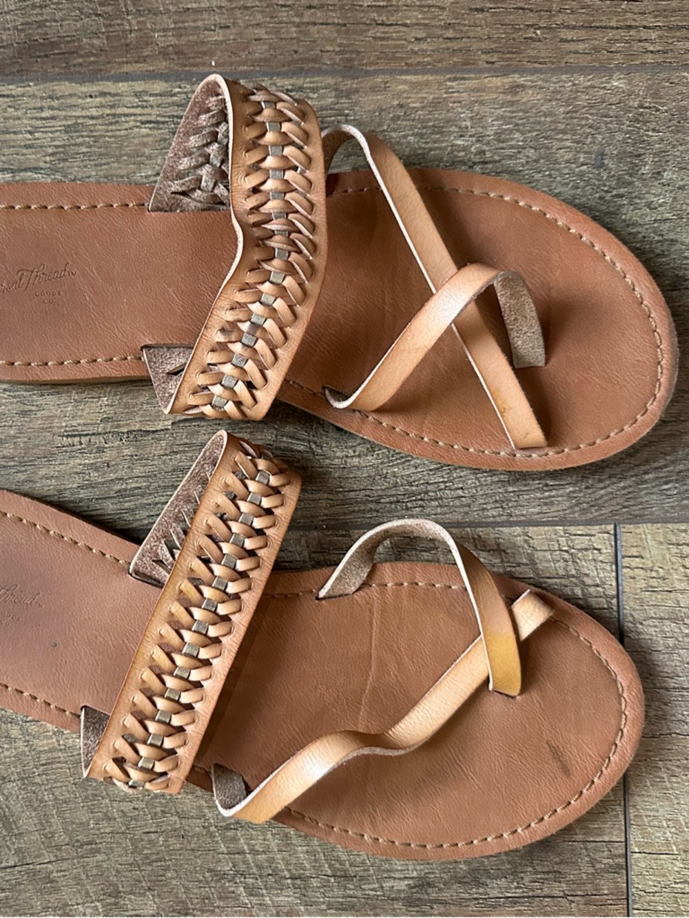Universal Thread Light Cognac Braided Leather Slide Sandals